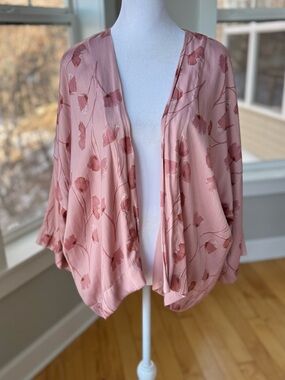 A New Day Rose Pink Mauve Floral Cardigan Kimono Style Jacket One Size